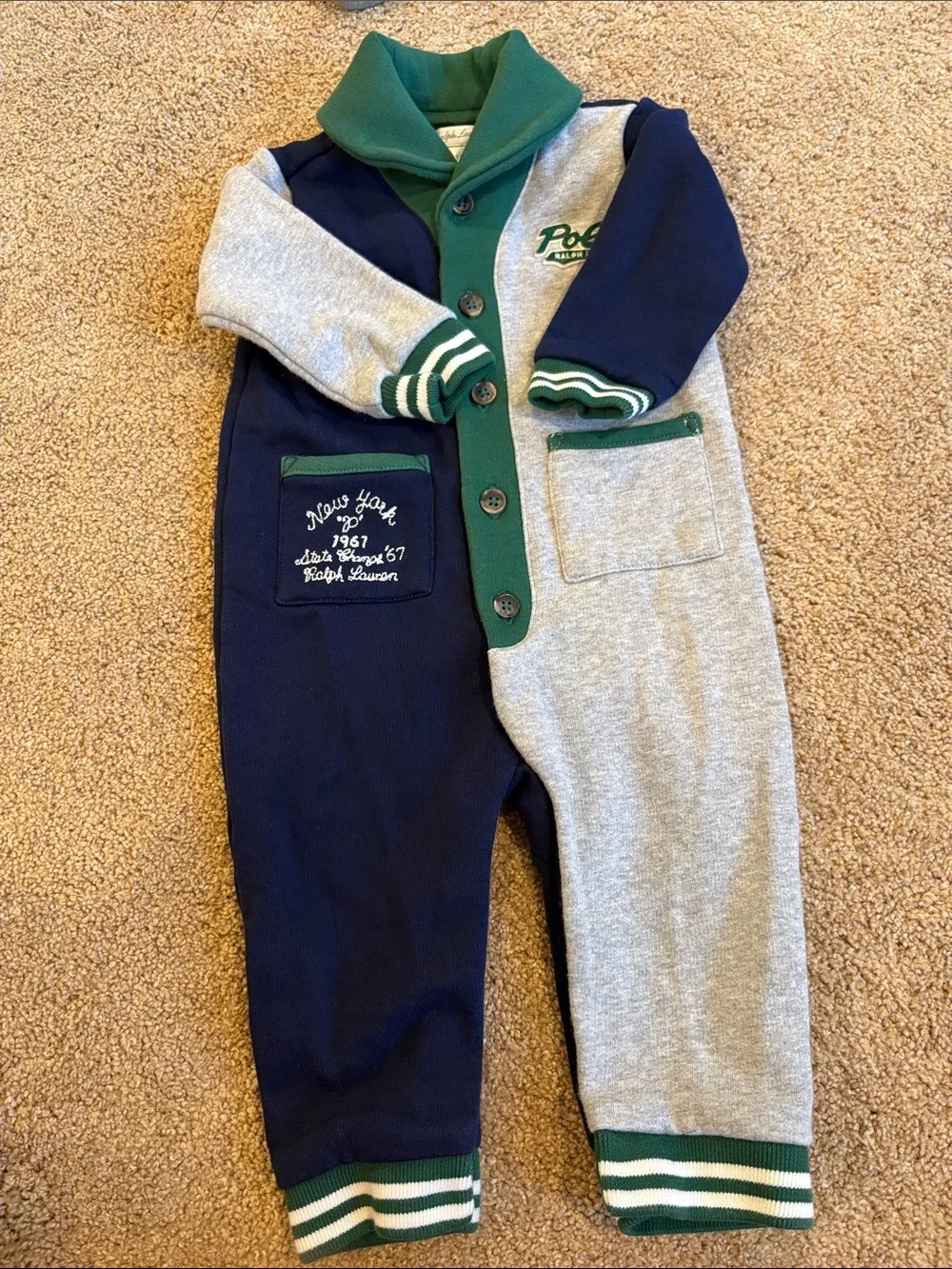 Ralph lauren knit fleece color block coveralls